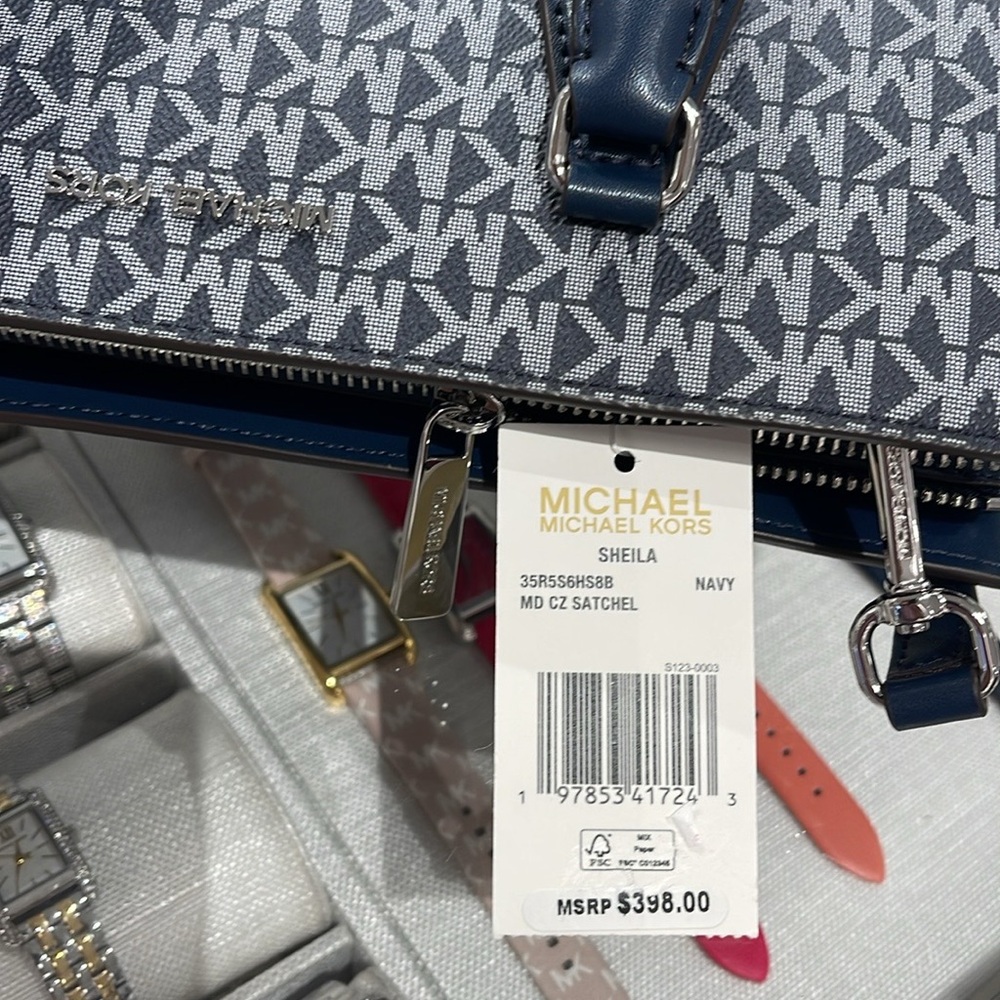 MICHAEL KORS Sheila Medium Ombré Signature Logo CZ Satchel Crossbody 
Navy 
NWT - Picture 12 of 16